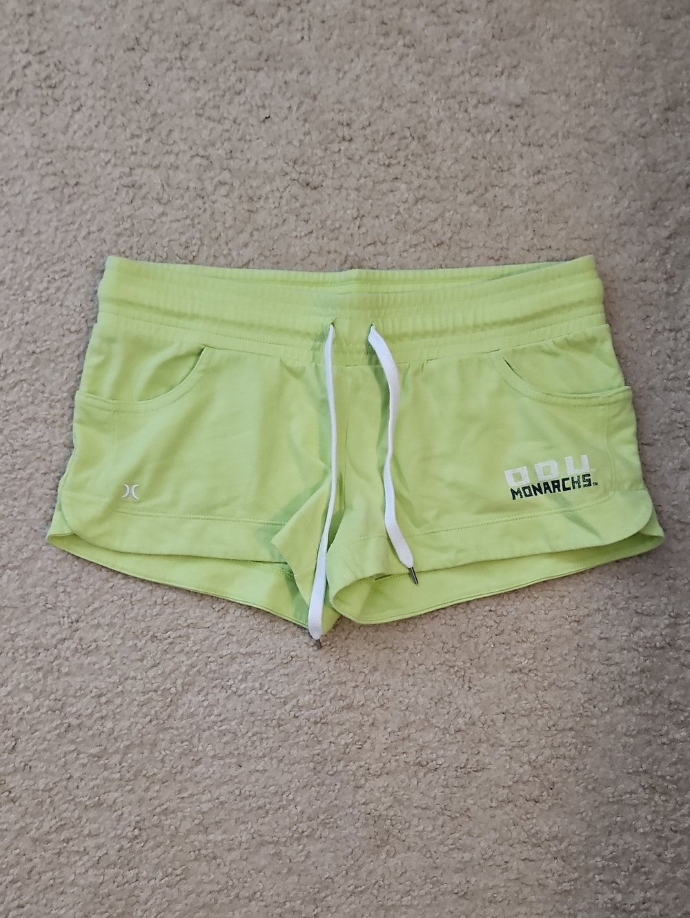 Hurley Neon Lime Drawstring Women’s Athletic Shorts with Monarchs Logo